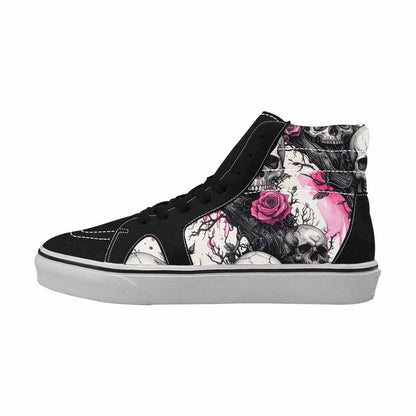 WOMEN'S Skulls Black & Pink Ink High Top Canvas Custom Design Cottagecore Custom Art Shoes