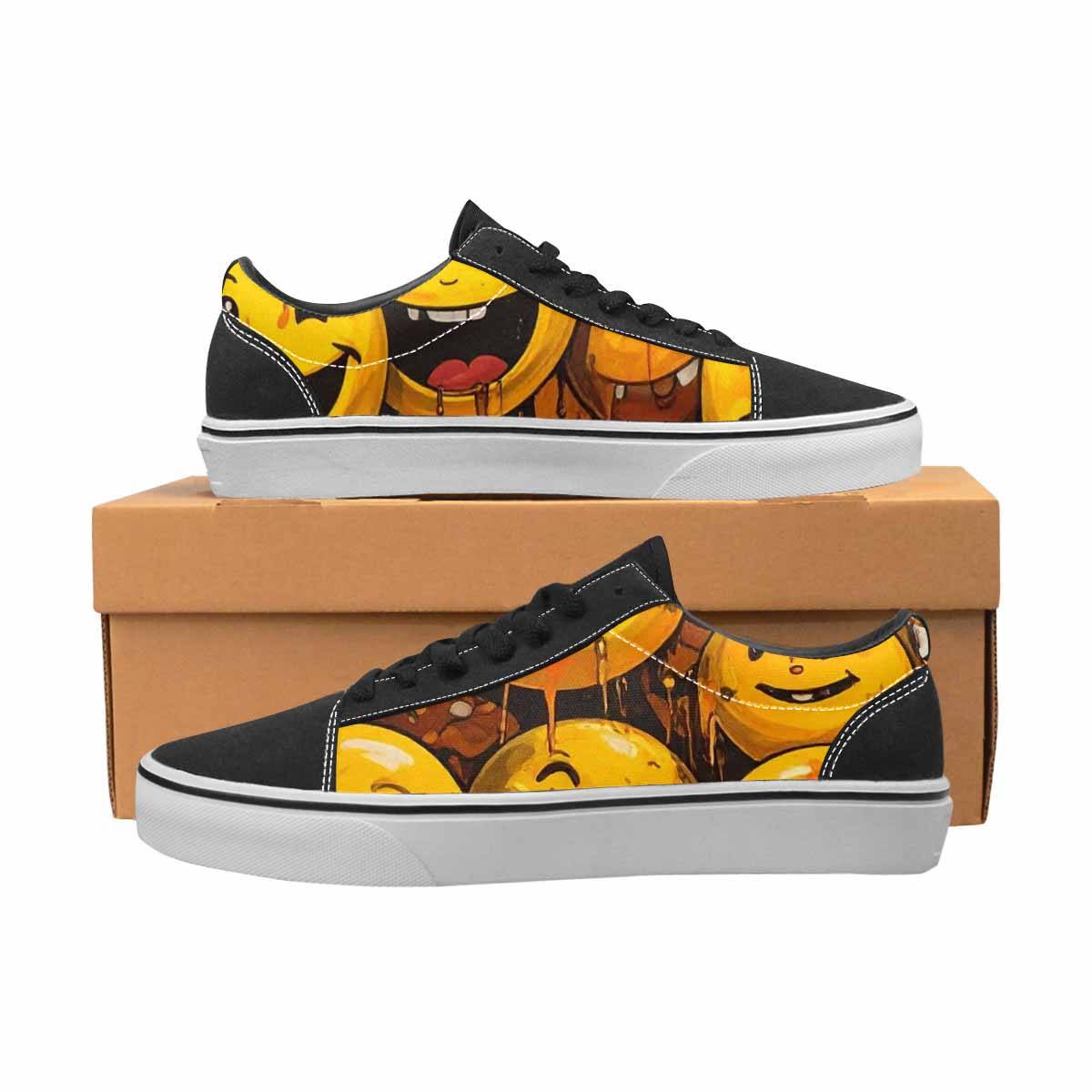 WOMEN'S Melting Moon Smiley — Lace-Up Canvas Dark Academia Sneakers