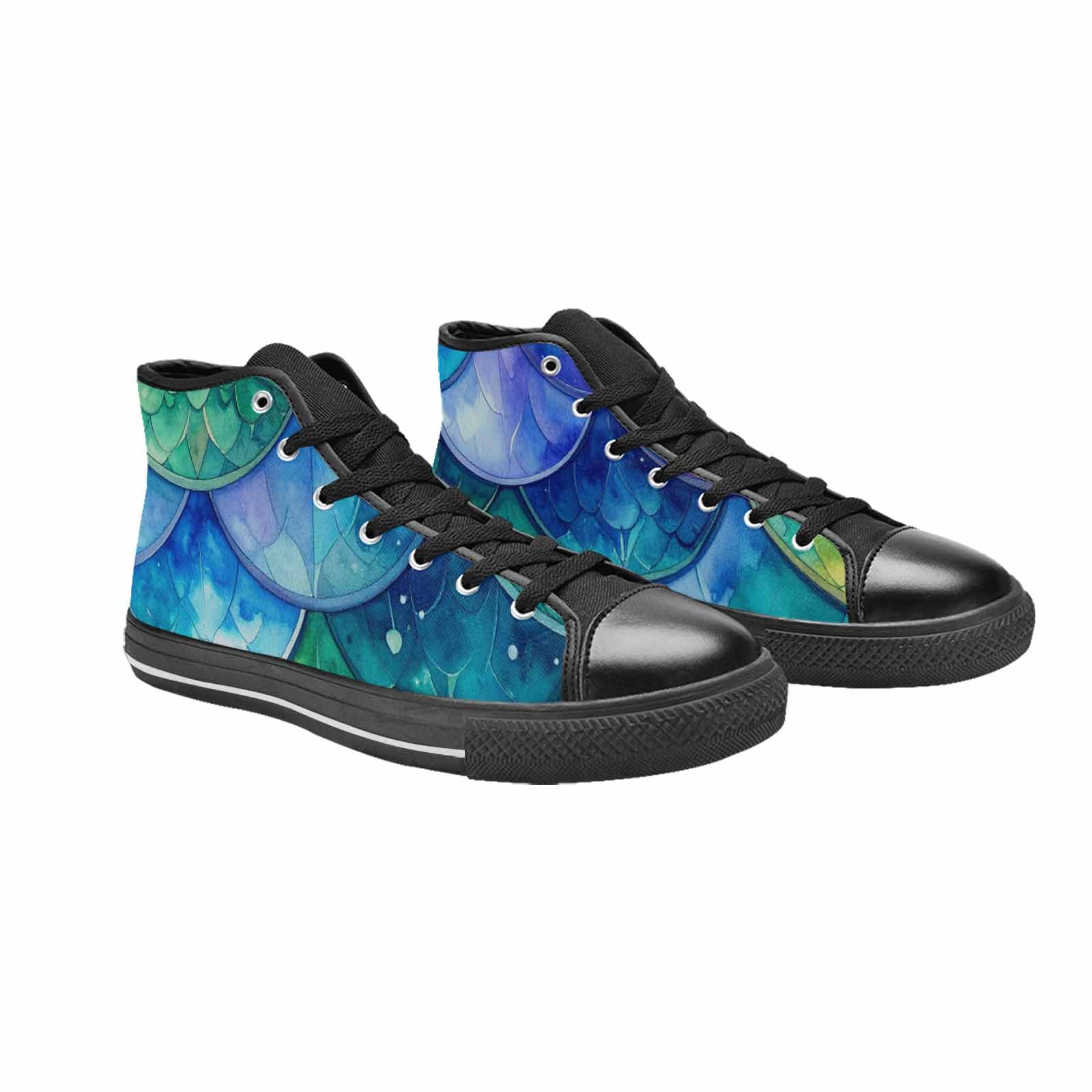 WOMEN'S Mermaid Scale High Top Canvas Wallpaper Art Custom Sneakers