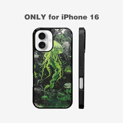 iPhone 16 Case — Sea Creature Burst Black Green Ink, Original Design Phone Case