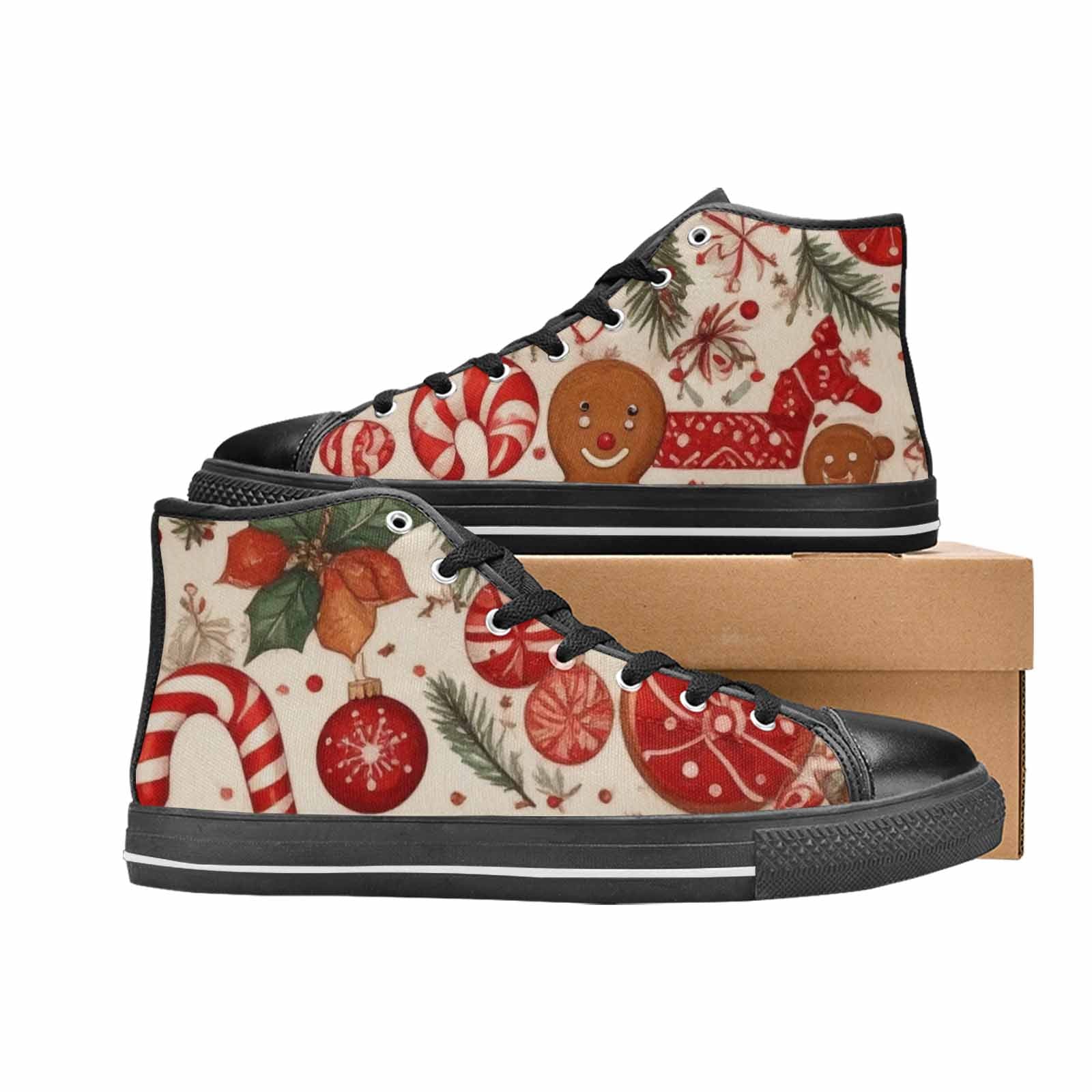 MEN'S Christmas Holly Snowflake High Top Canvas Dark Academia Custom Shoes