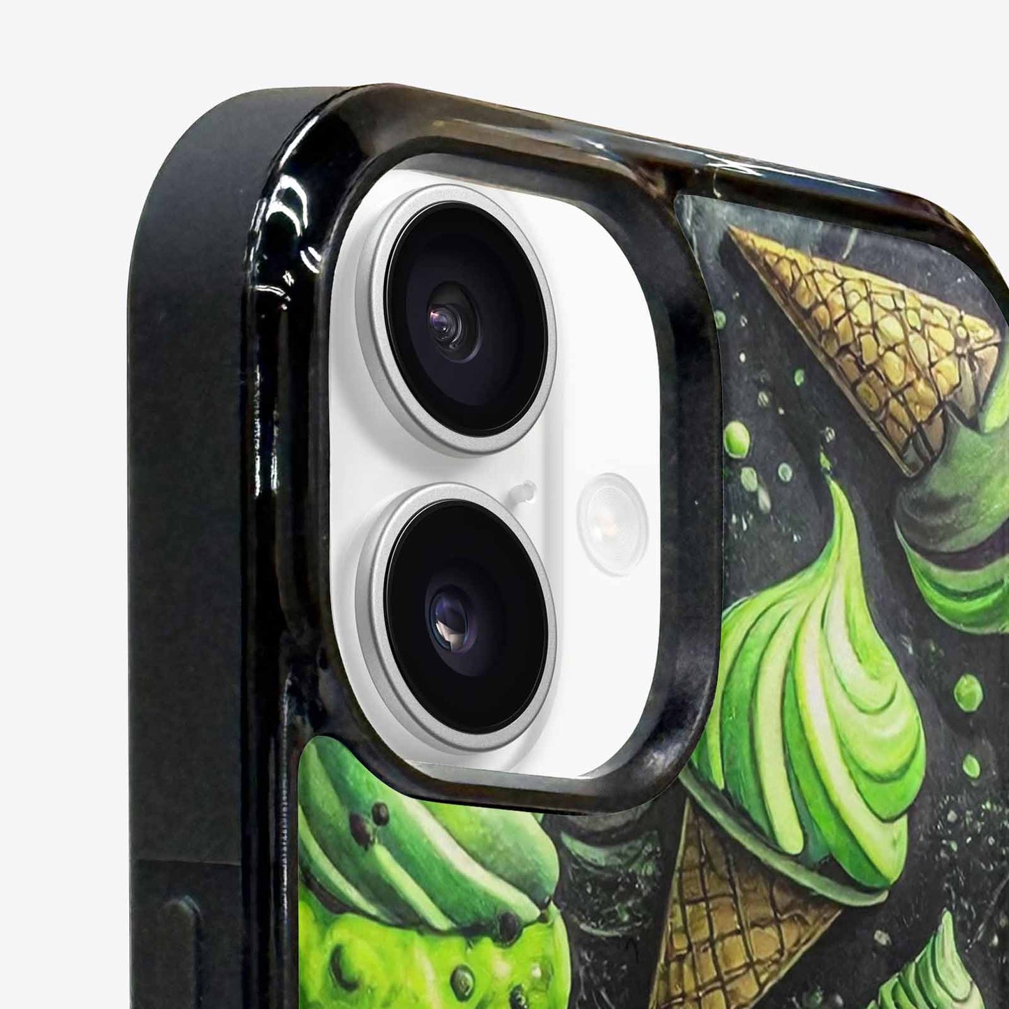 iPhone 16 Case — Ice Cream Motif Black Green Ink, Personalized Phone Case