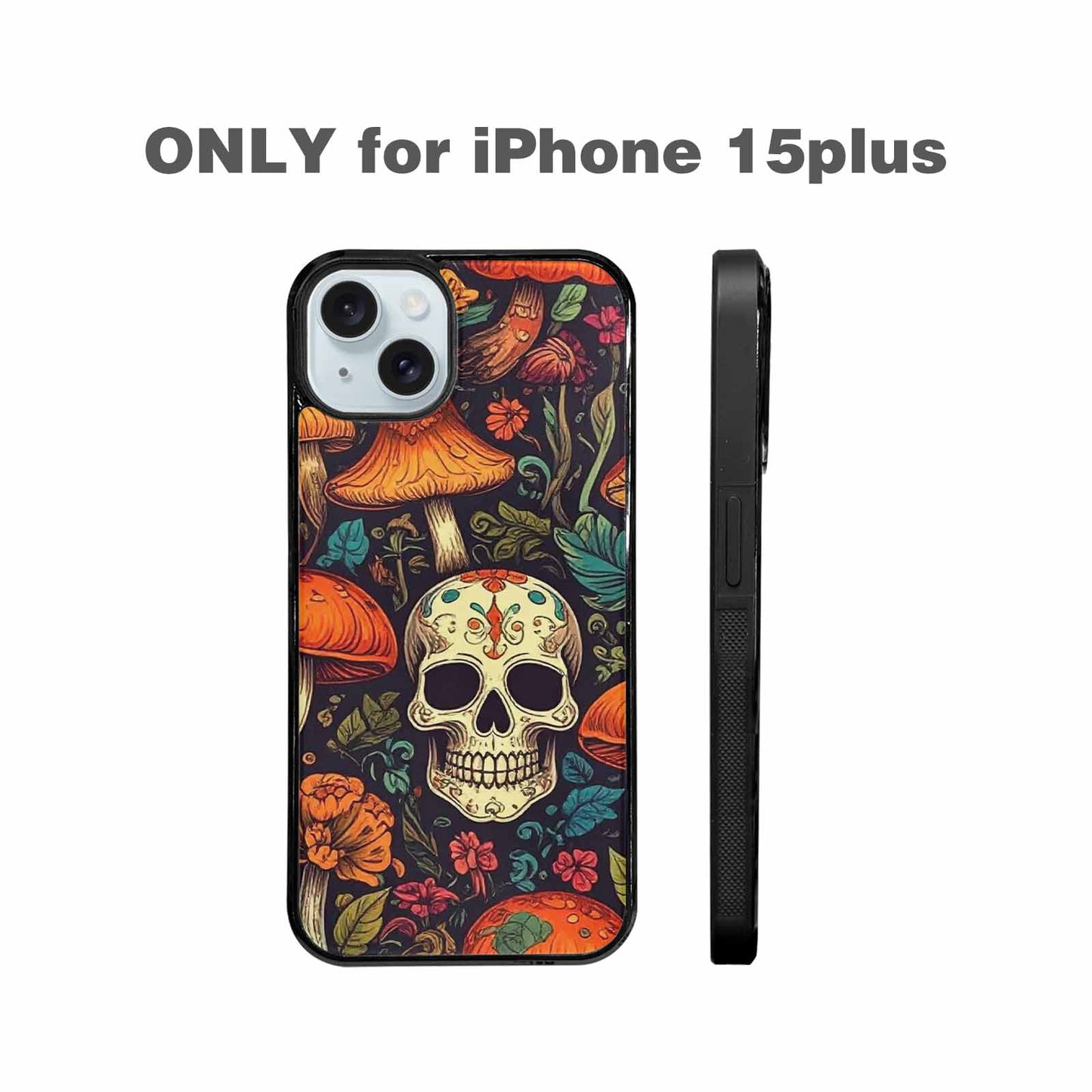 iPhone 15 Plus Case — Mushrooms And Skulls, Personalized Phone Case