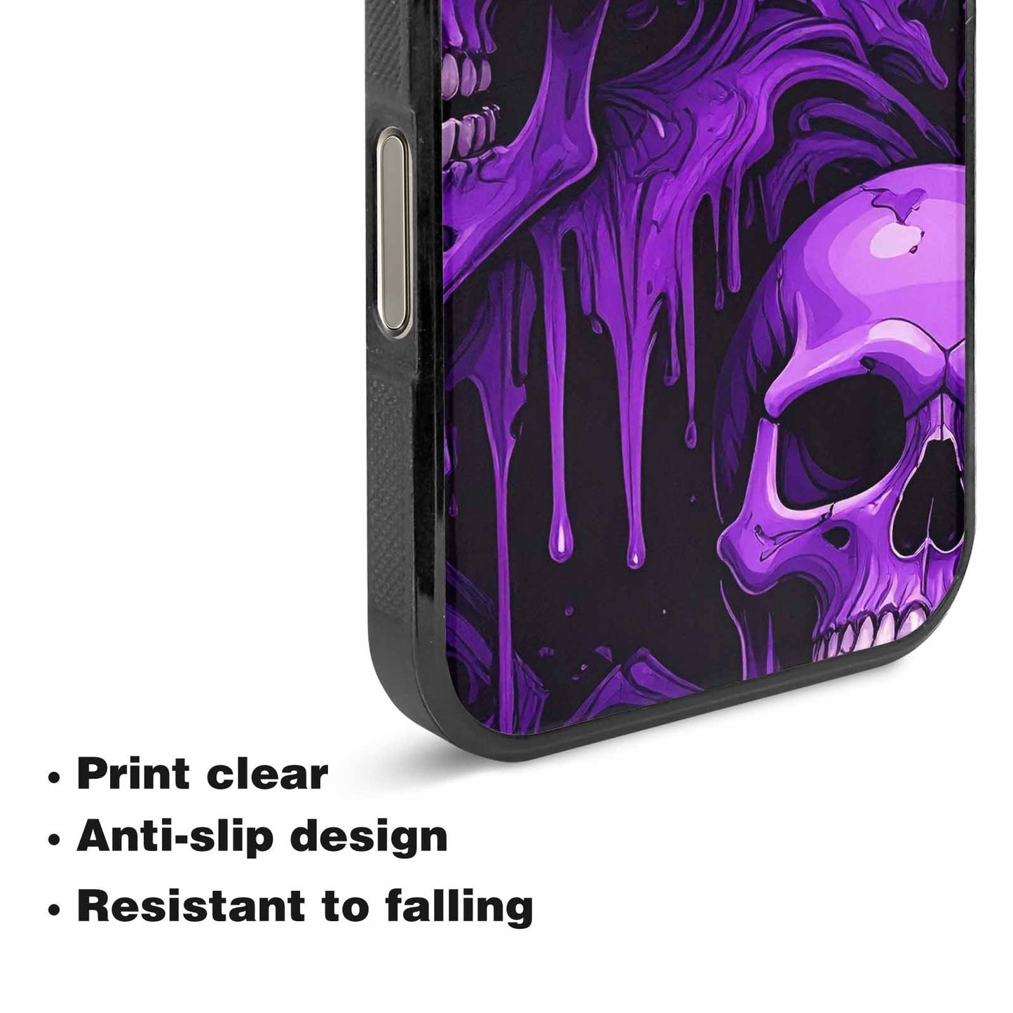 iPhone 16 Pro Max Case — Monochrome Purple Skeletons Neon Drip Melting, Custom Designed Case Cover