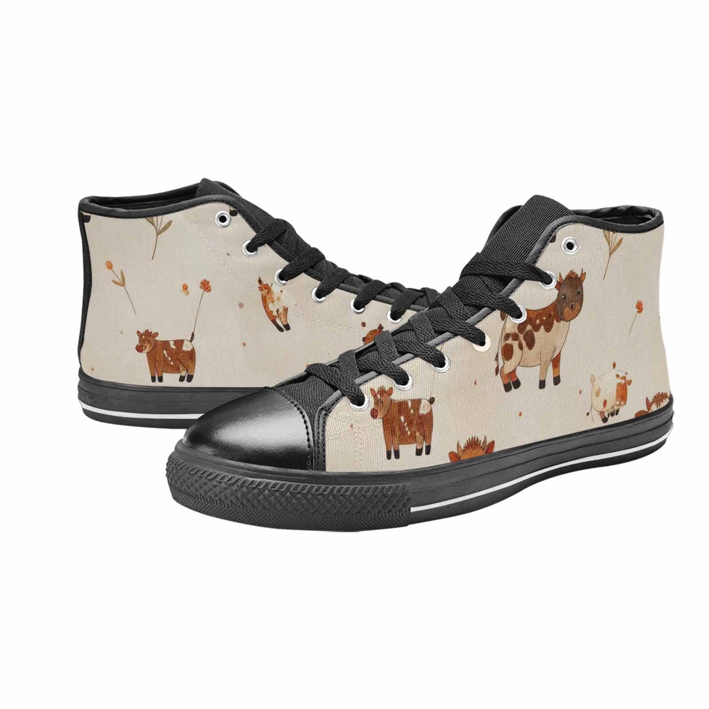 WOMEN'S Cow Animal Print High Top Canvas Neon Fantasy Custom Shoes
