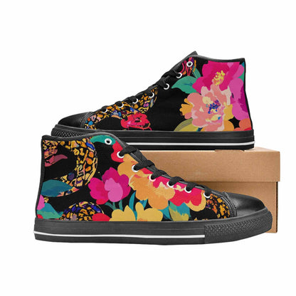 MEN'S Floral Snake Print High Top Canvas Cottagecore Custom Shoes