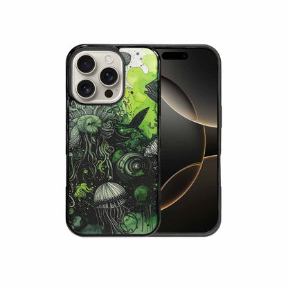 iPhone 16 Pro Case — Sea Creature Burst Black Green Ink, Original Design Phone Case