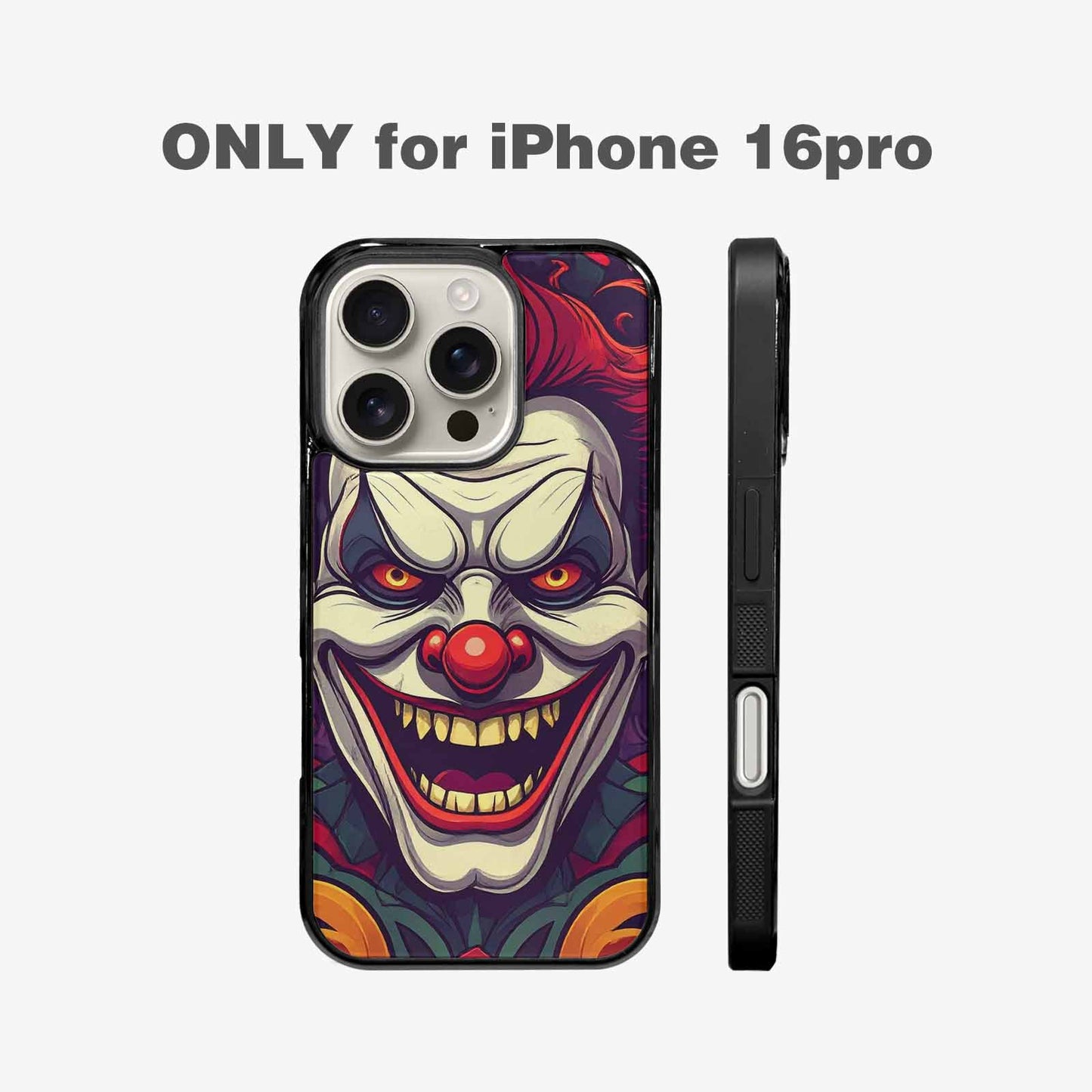 iPhone 16 Pro Case — Evil Circus Heads Faces Overlapping Patterns, Custom Printed Phone Case