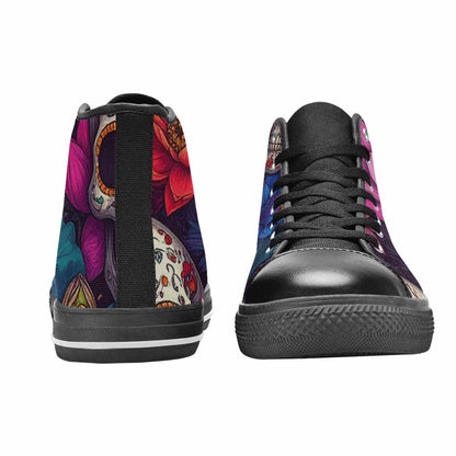 WOMEN'S Lotus Skulls High Top Canvas Wallpaper Art Custom Sneakers