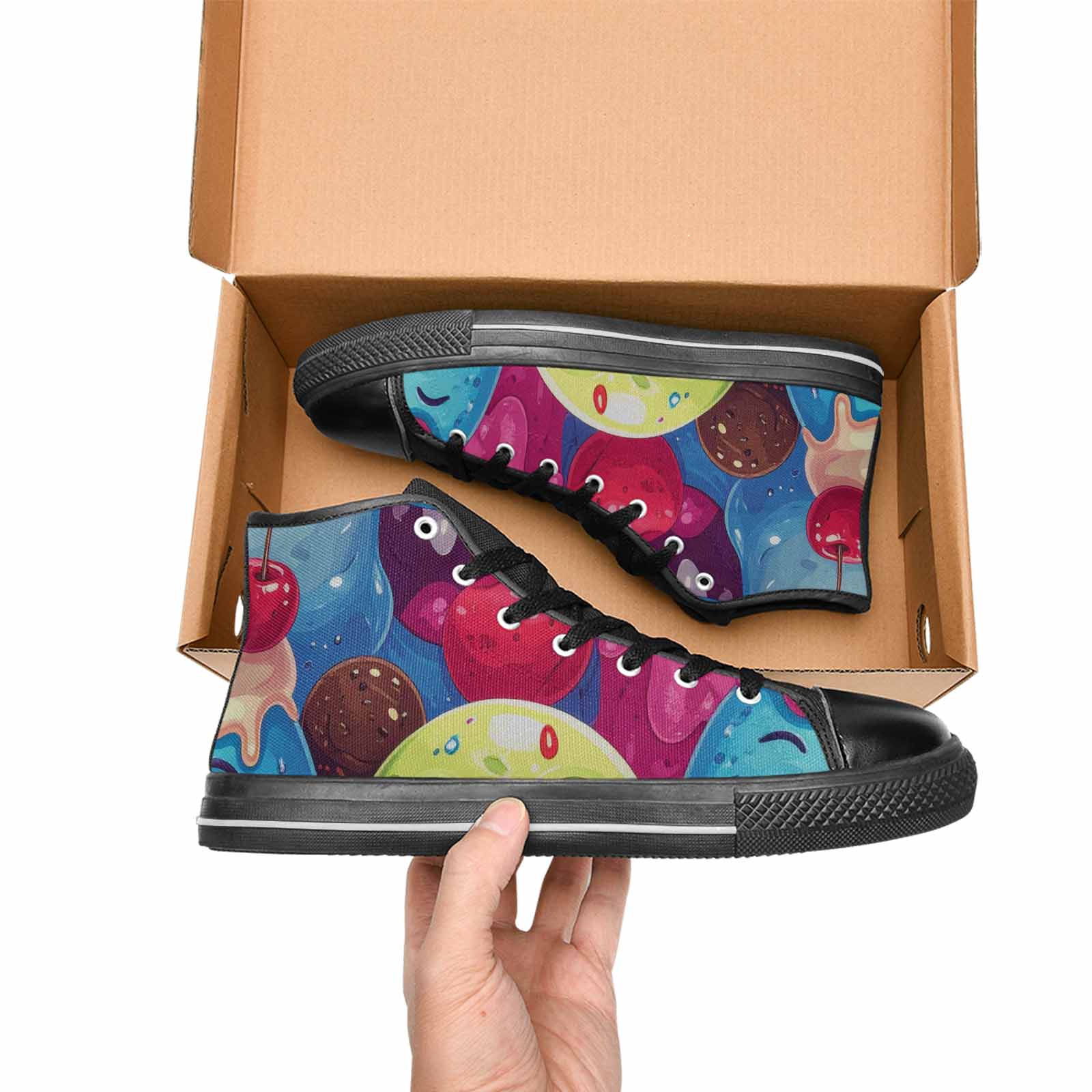 WOMEN'S Melting Icecream Monster Cherry High Top Canvas Dreamcore Sneakers