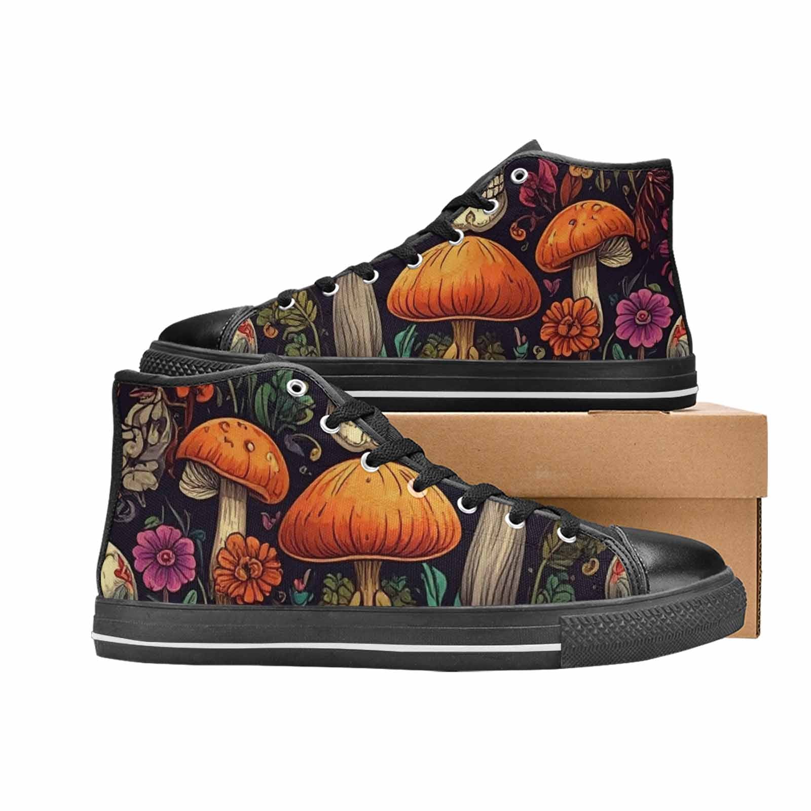 WOMEN'S Mushrooms And Skulls High Top Canvas Dark Academia Sneakers