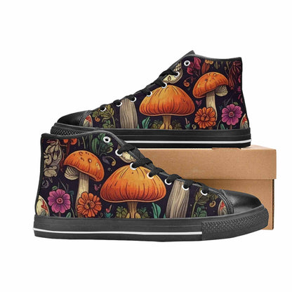 WOMEN'S Mushrooms And Skulls High Top Canvas Dark Academia Sneakers