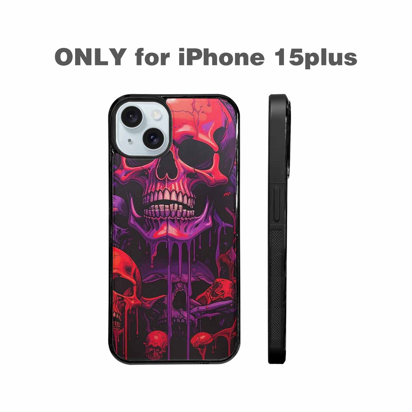 iPhone 15 Plus Case — Red Purple Skeletons Neon Drip Melting, Custom Print Case Cover