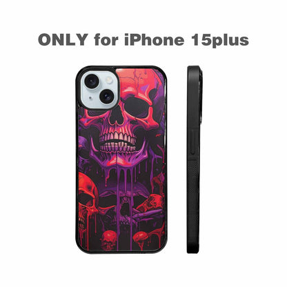 iPhone 15 Plus Case — Red Purple Skeletons Neon Drip Melting, Custom Print Case Cover