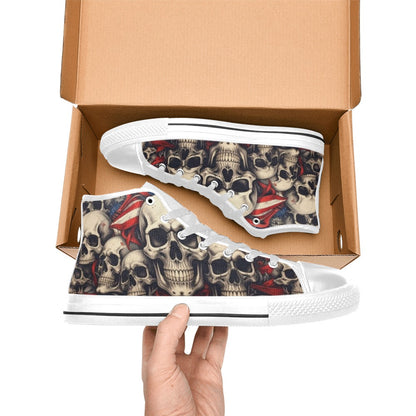 WOMEN'S Patriotic Skull Flag High Top Canvas Cottagecore Shoes