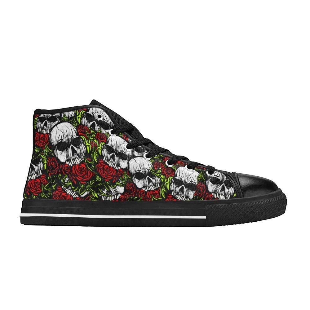 MEN'S Skulls & Roses High Top Canvas Shoes (V) | Freaky Shoes®