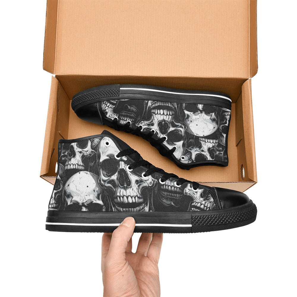 WOMEN'S Aggressive Comic Skull Black High Top Canvas Wallpaper Art Sneakers