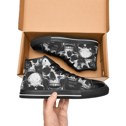 WOMEN'S Aggressive Comic Skull Black High Top Canvas Wallpaper Art Sneakers