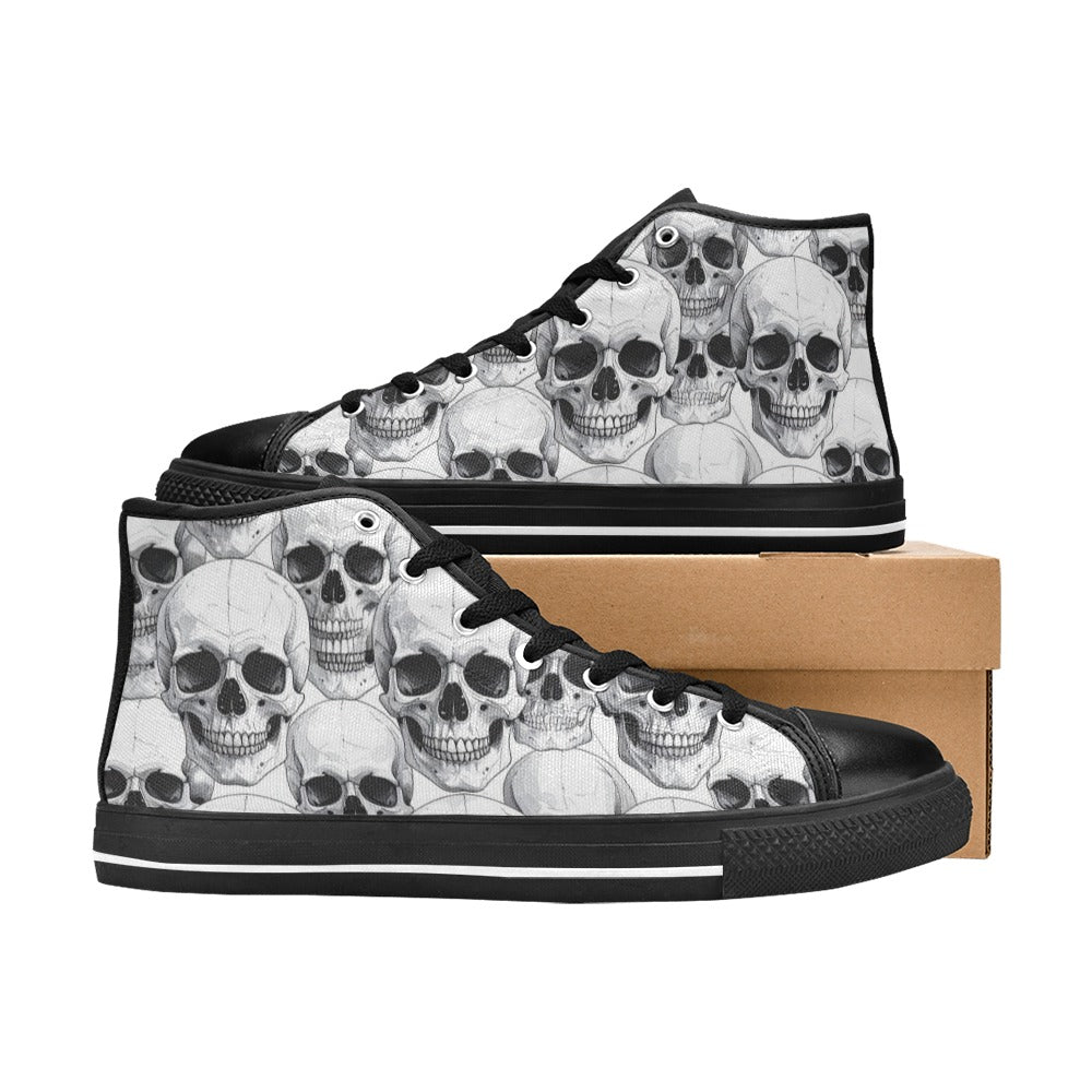 MEN'S Clean Skull Line Art High Top Canvas Dark Academia Custom Sneakers
