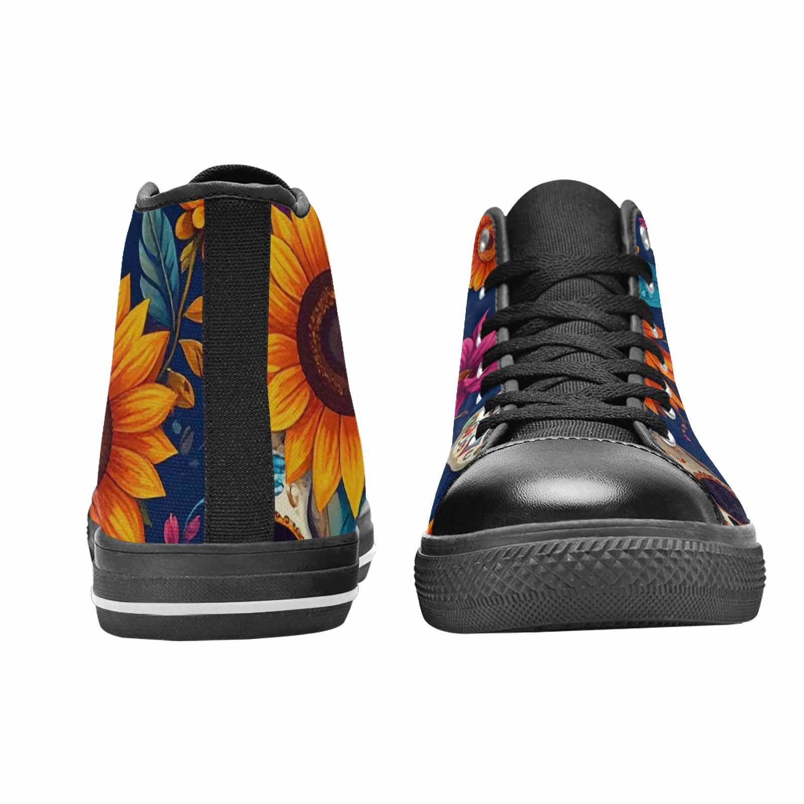 MEN'S Sunflower Skulls Print High Top Canvas Wallpaper Art Custom Shoes