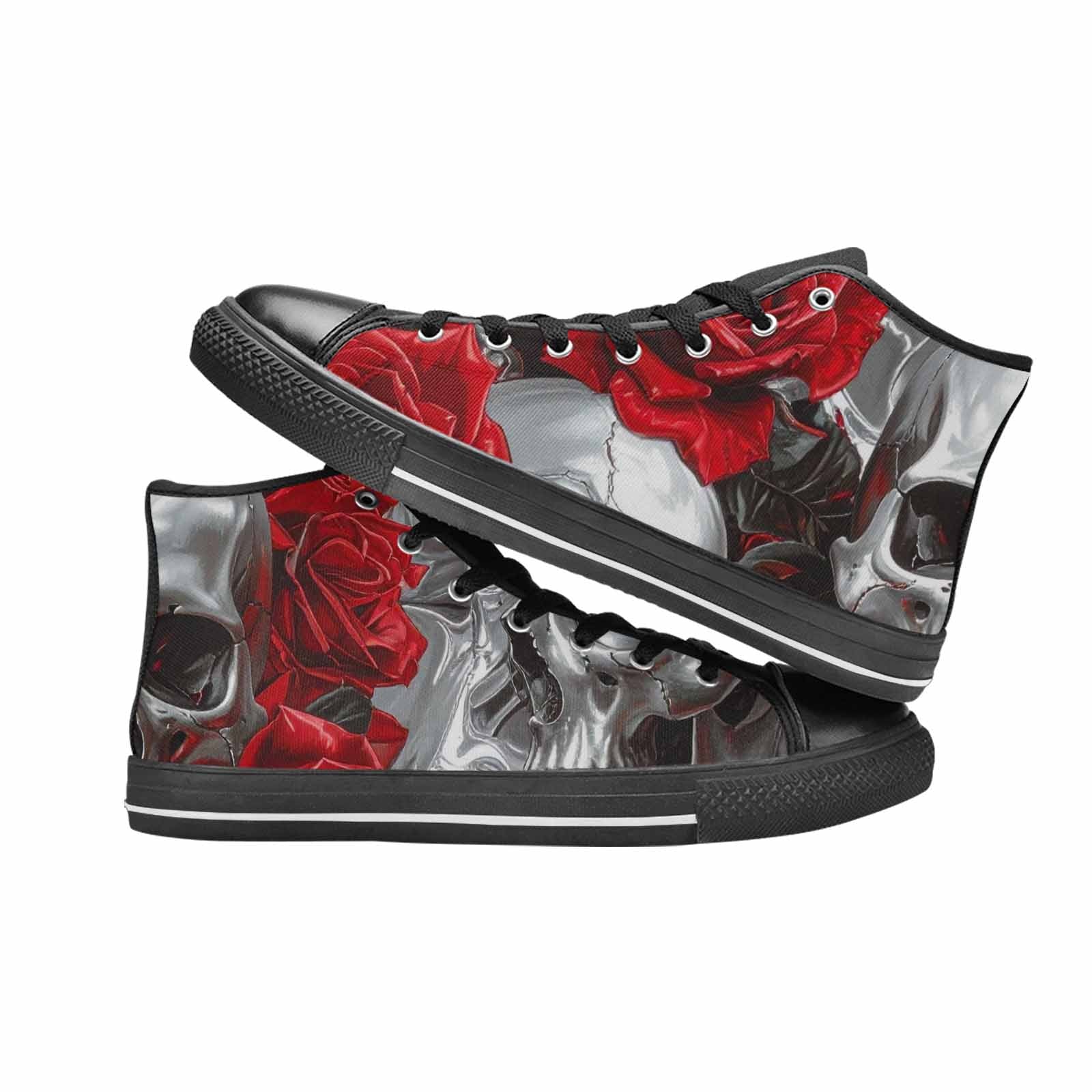 WOMEN'S Skulls Roses Chrome Airbrush High Top Canvas Dreamcore Sneakers