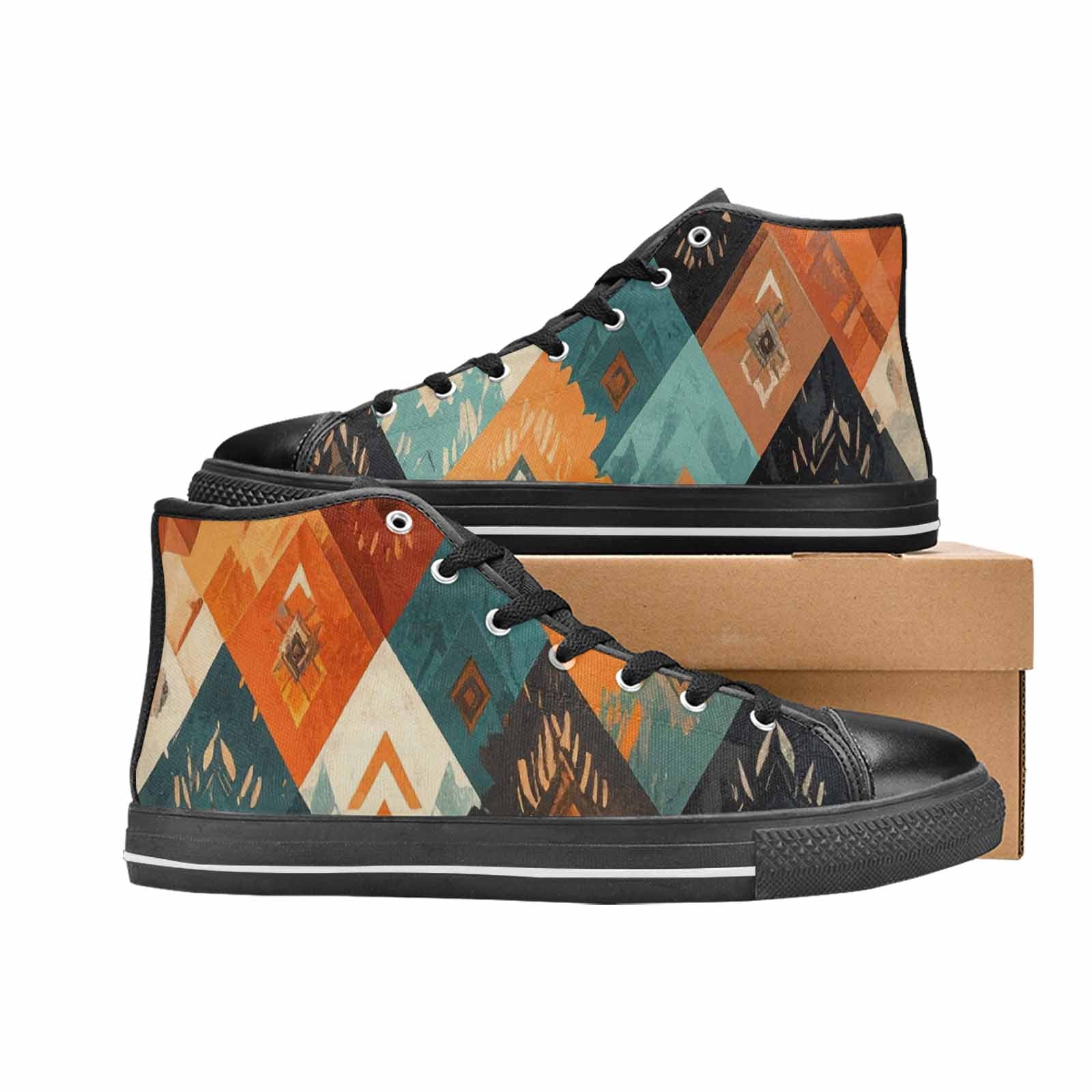 WOMEN'S Southwestern Geometric Diamond High Top Canvas Grunge Shoes