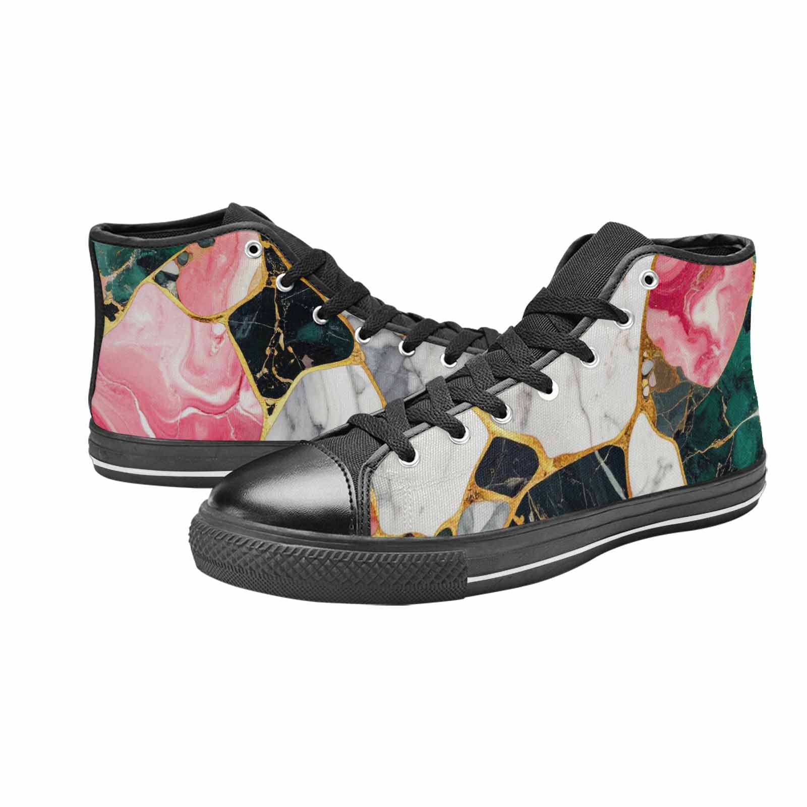 MEN'S Marble Stone Texture High Top Canvas Vibrant Chaos Custom Shoes