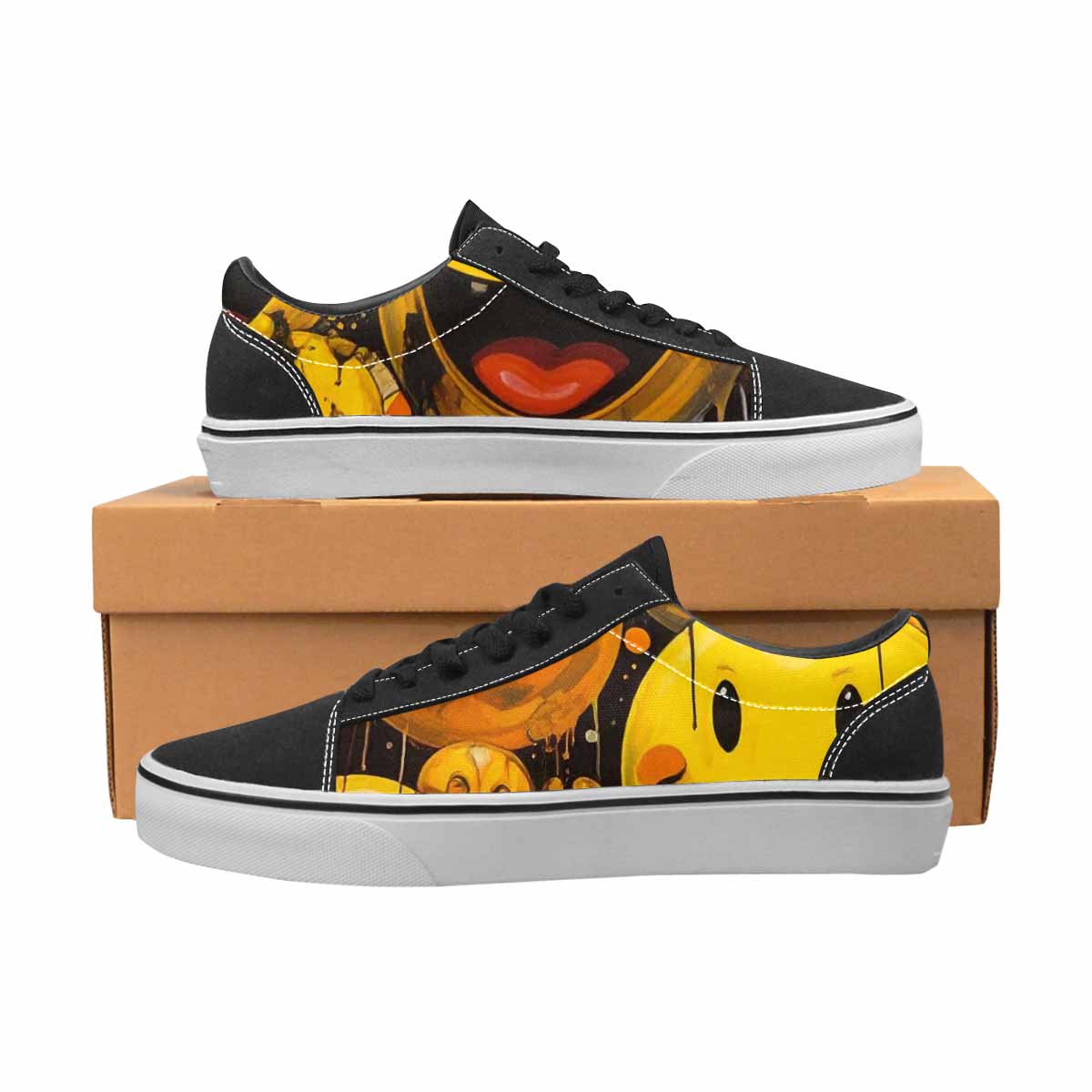 WOMEN'S Melting Moon Smiley — Lace-Up Canvas Cottagecore Sneakers
