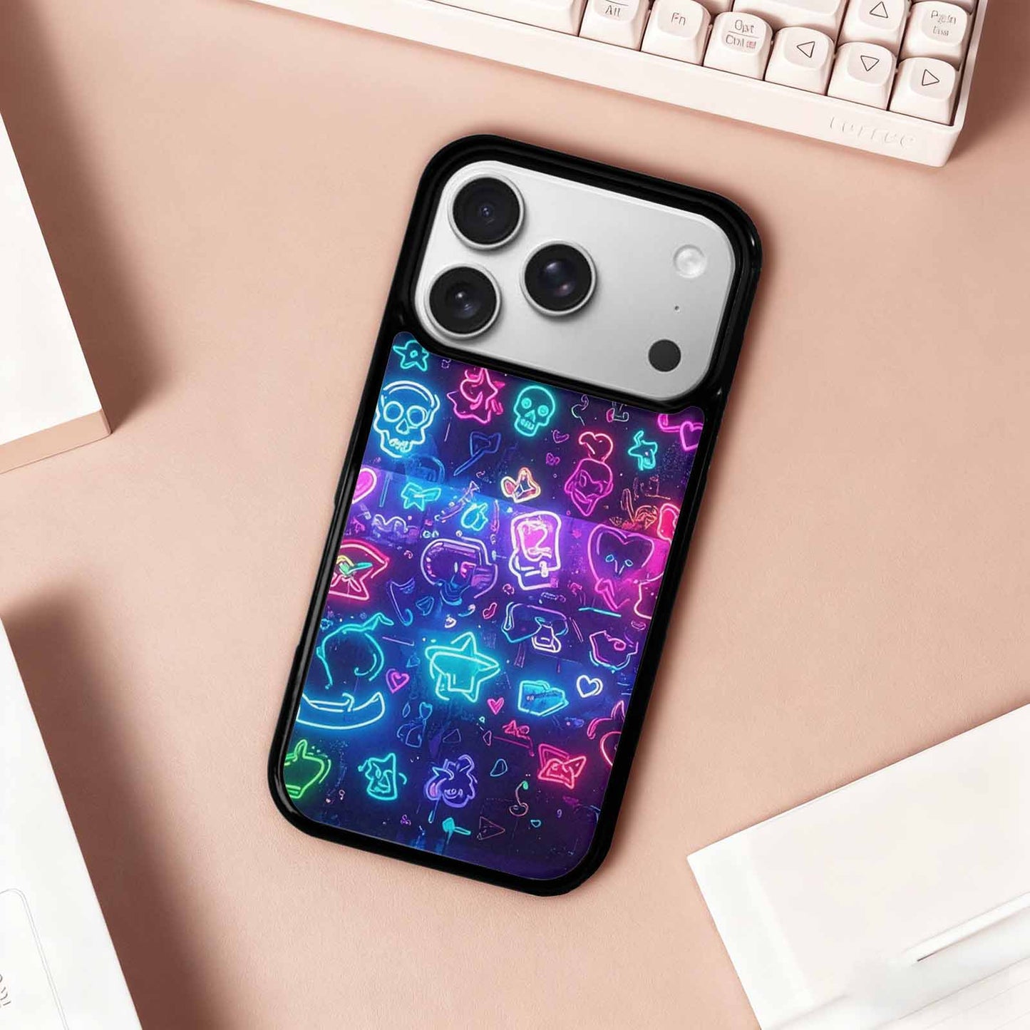iPhone 17 Pro Case — Neon Glow Sticker Icon Collage Original, Custom Print Case Cover