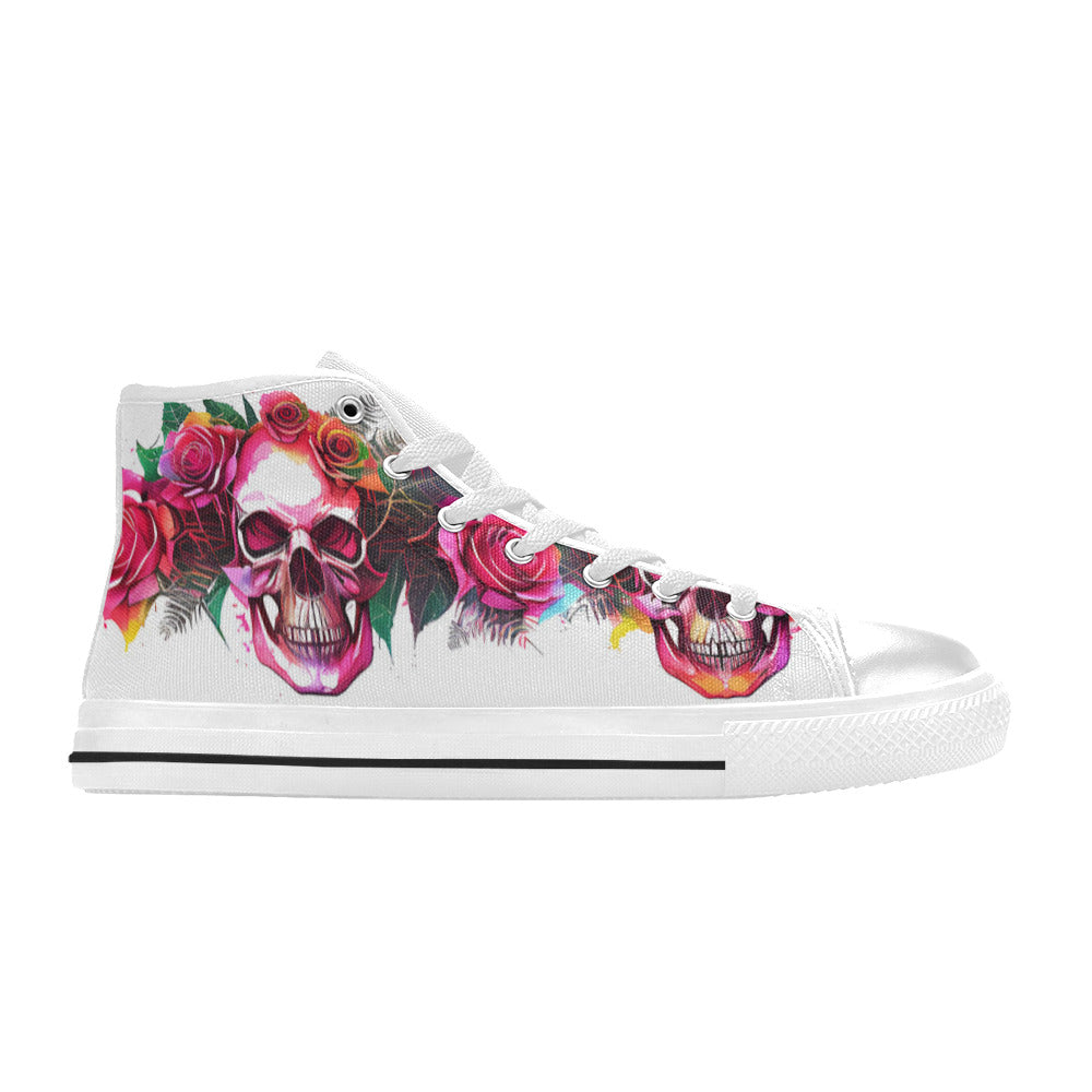 WOMEN'S Skulls Roses Deluxe 11 High Top Canvas Y2K Shoes