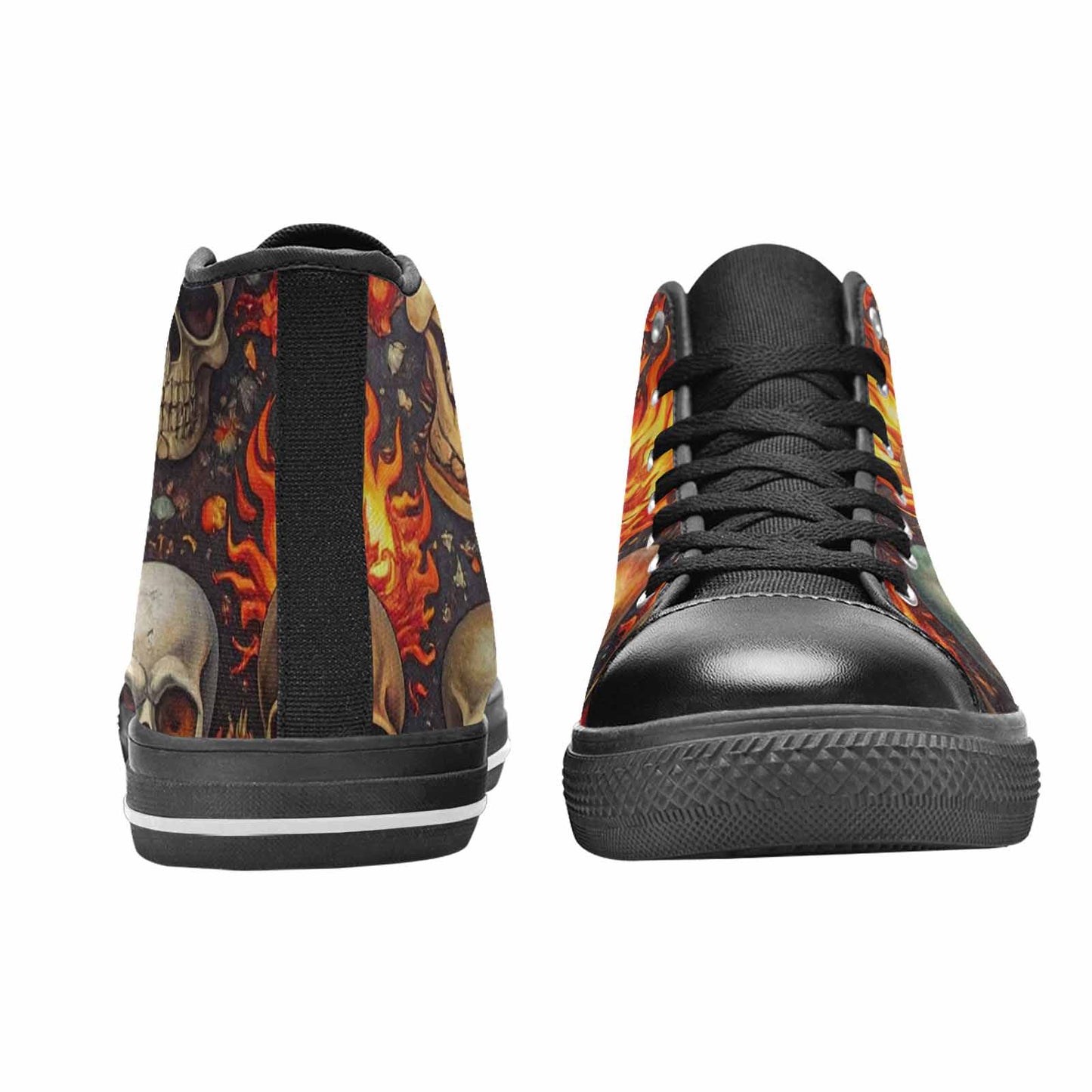 WOMEN'S Skulls - Flaming High Top Canvas Grunge Custom Sneakers