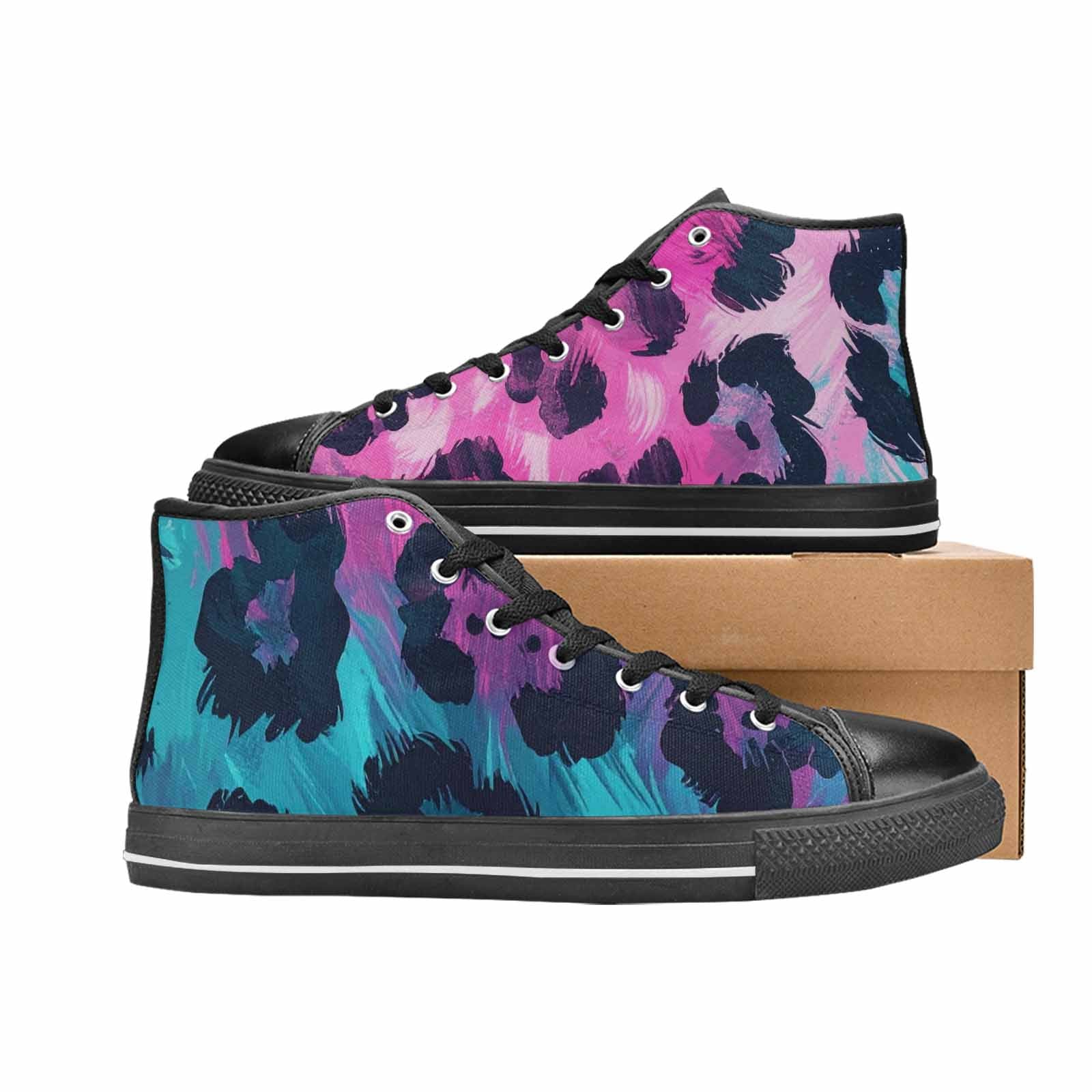 WOMEN'S Leopard Neon Pink Teal Airbrush High Top Canvas Y2K Custom Sneakers
