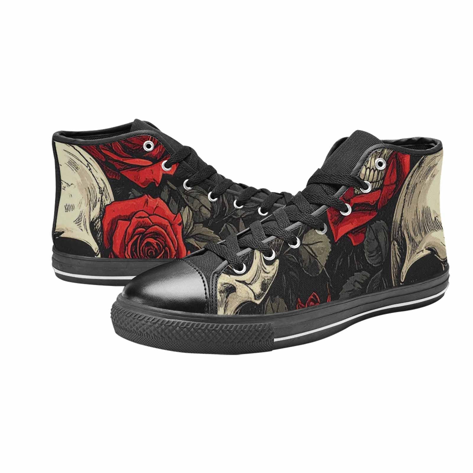 WOMEN'S Skulls Roses Bold Pen Ink High Top Canvas Grunge Custom Sneakers