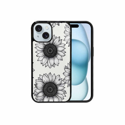 iPhone 15 Case — Minimalist Line Art Sunflower, Custom Designed Case Cover