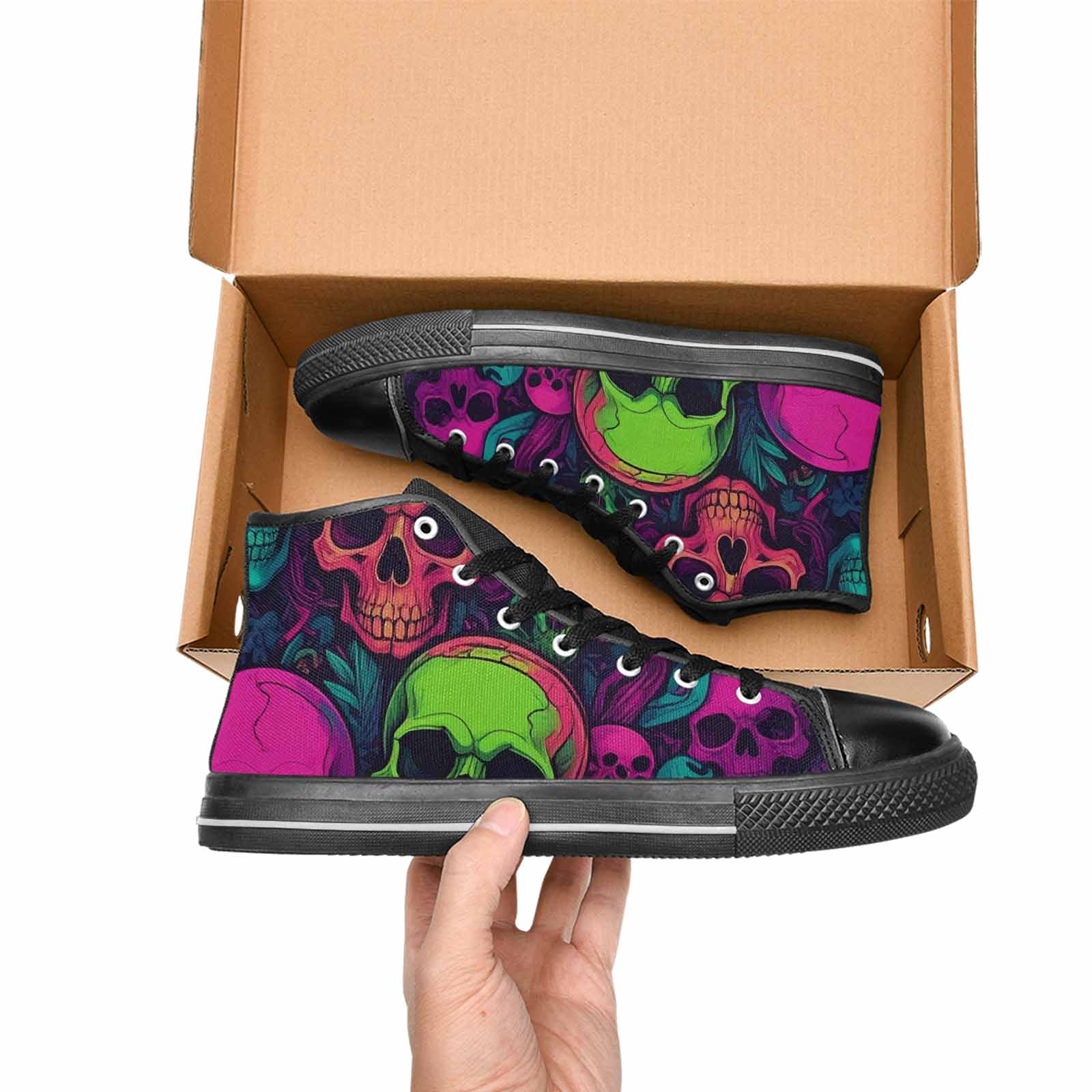 MEN'S Skulls - Neon High Top Canvas Vibrant Chaos Custom Sneakers