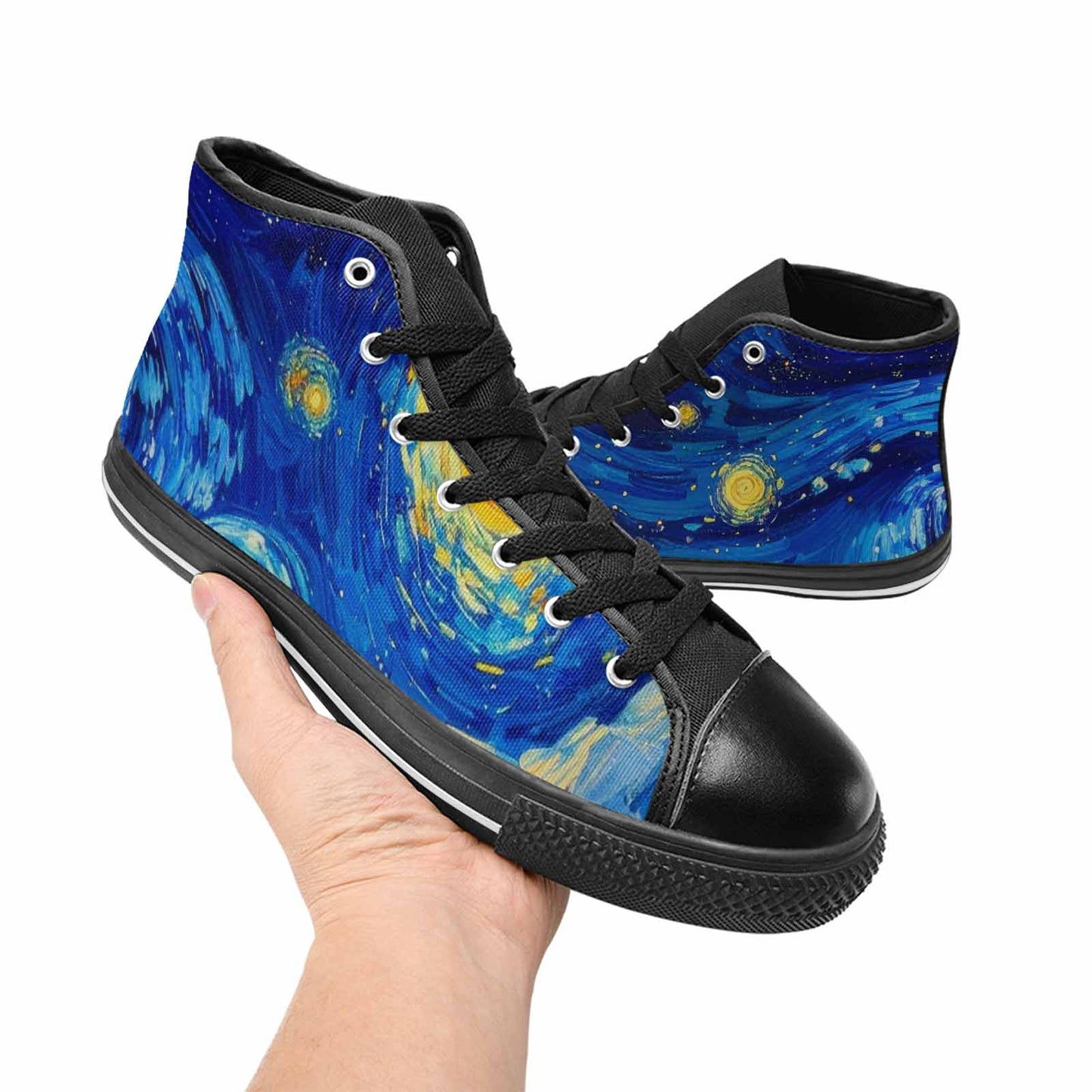 WOMEN'S Starry Night Van Gogh High Top Canvas Grunge Custom Sneakers