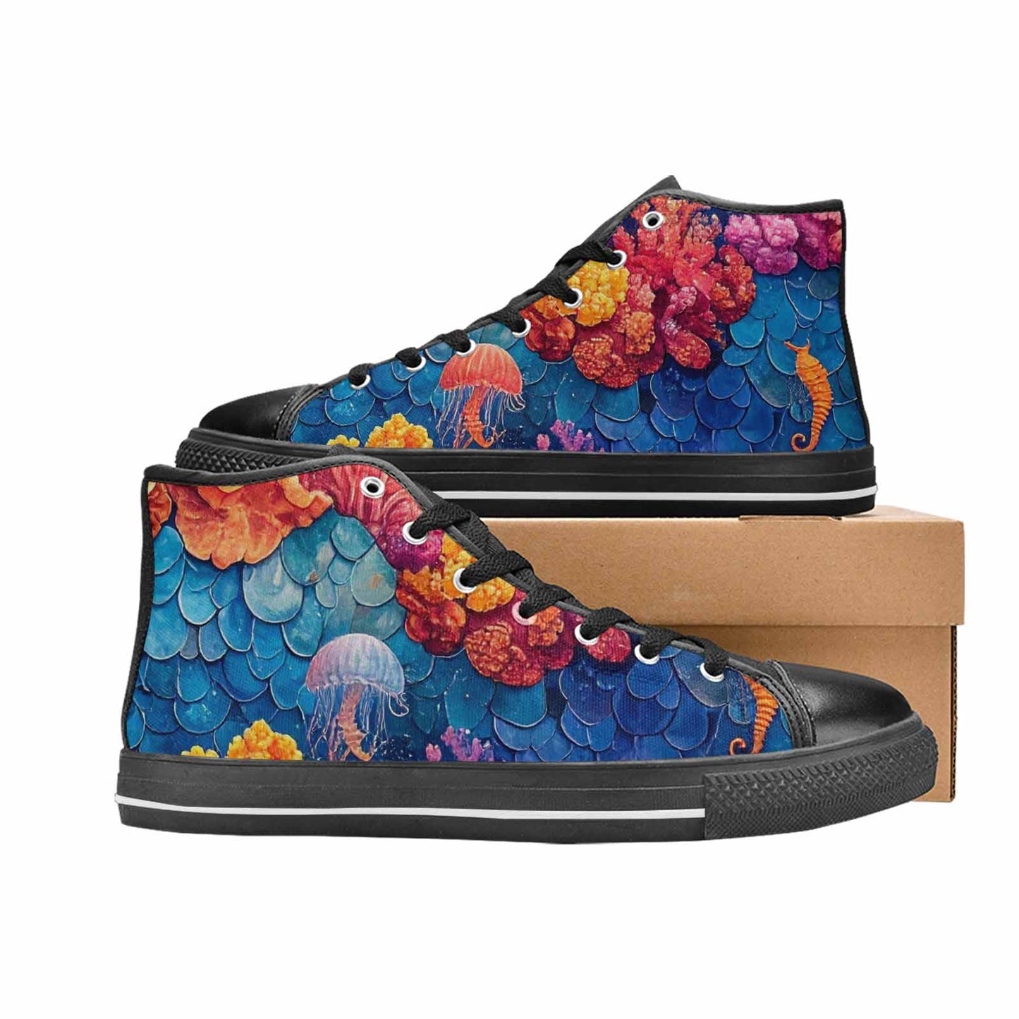 MEN'S Fish Scale Coral High Top Canvas Vivid Custom Sneakers