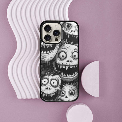 iPhone 16 Pro Max Case — Black And White Monster Face Collage, Original Design Phone Case