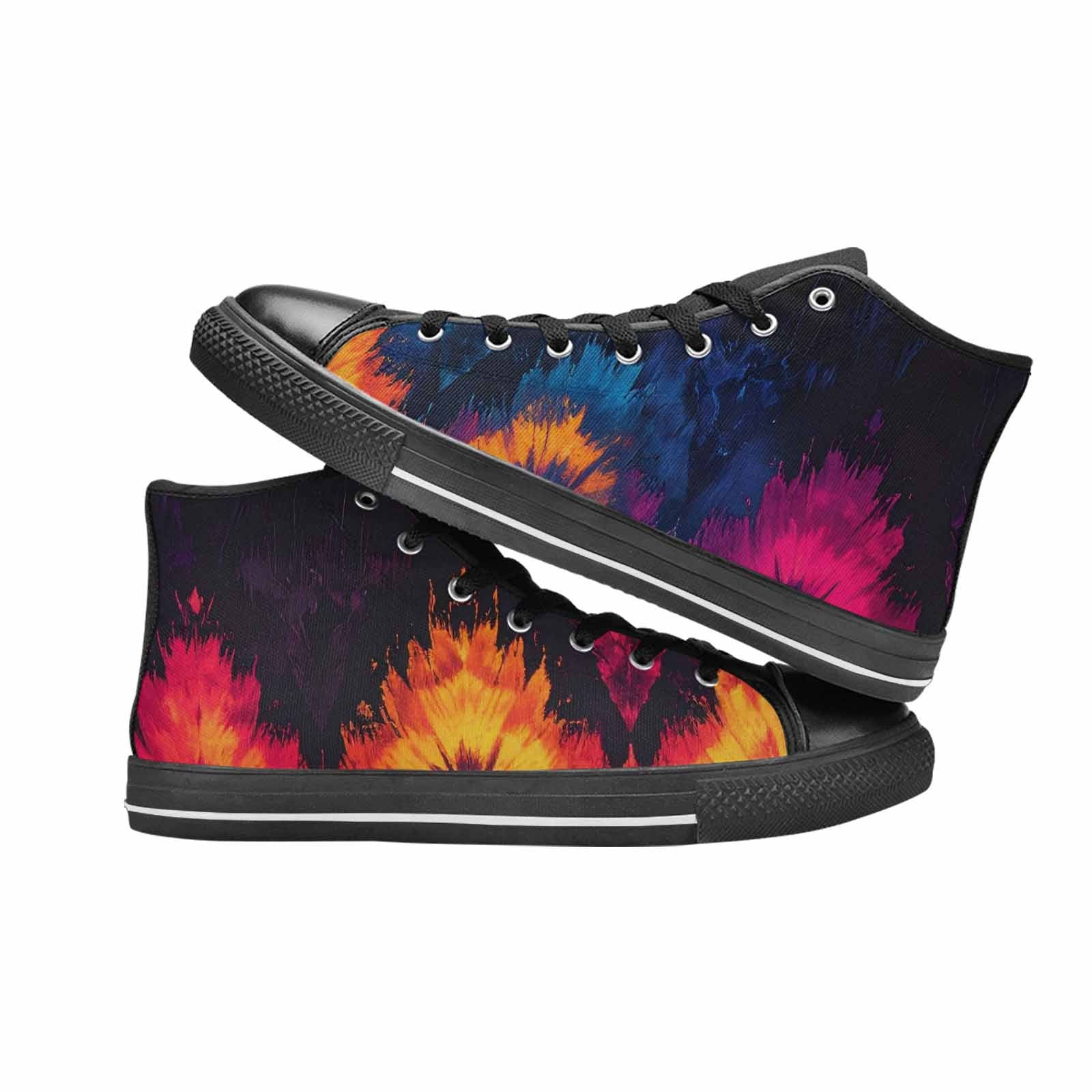 MEN'S Tie Dye Dark High Top Canvas Neon Fantasy Custom Shoes