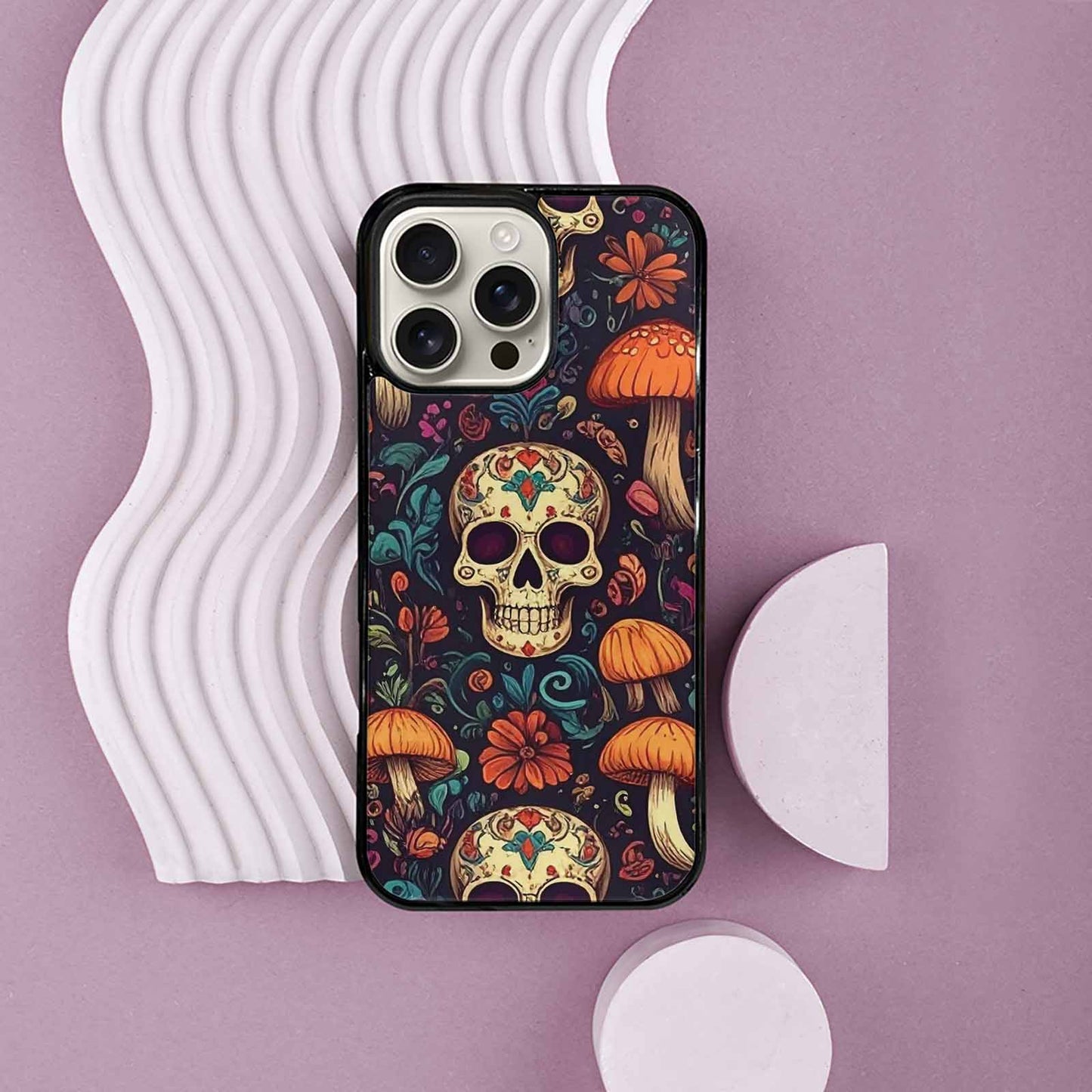 iPhone 16 Pro Max Case — Mushrooms And Skulls, Custom Printed Phone Case