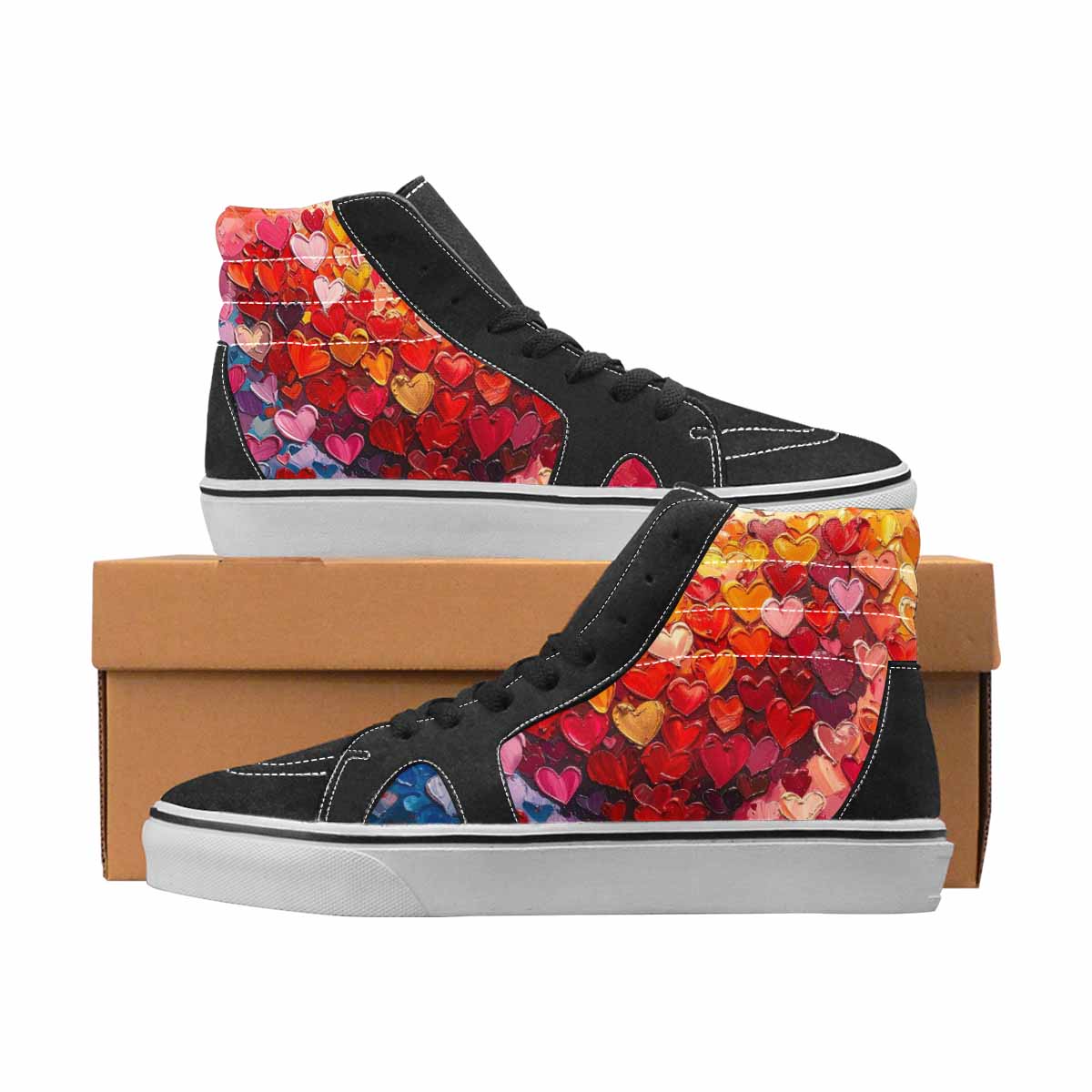 WOMEN'S Hearts Full Color High Top Canvas Custom Fashion Grunge Limited Edition Sneakers