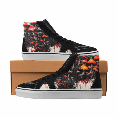 MEN'S Mushrooms Black & Red Ink High Top Canvas Custom Design Neon Fantasy Sneakers