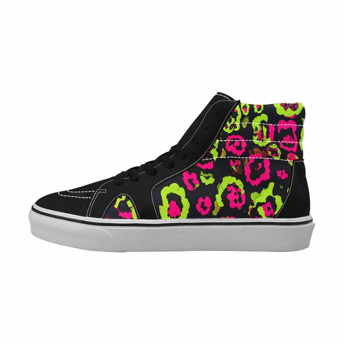 MEN'S Leopard Neon Rosette Black High Top Canvas Surreal Sneakers