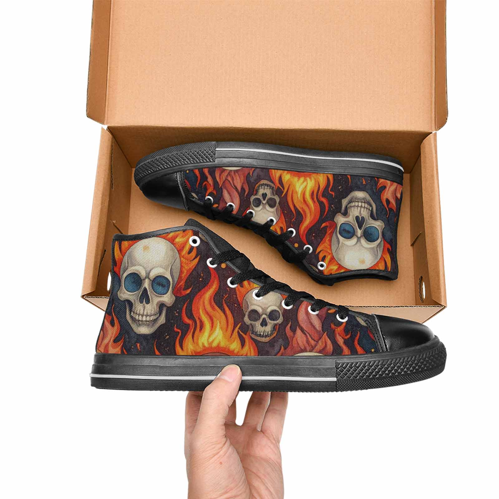 WOMEN'S Skulls - Flaming High Top Canvas Surreal Sneakers