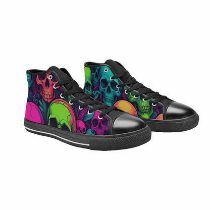 WOMEN'S Skulls - Neon High Top Canvas Cottagecore Custom Sneakers