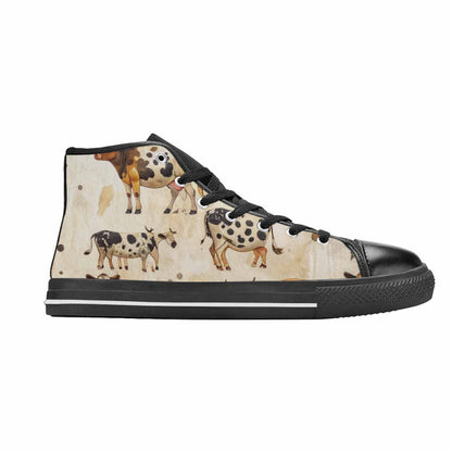 MEN'S Cow Animal Print High Top Canvas Wallpaper Art Sneakers