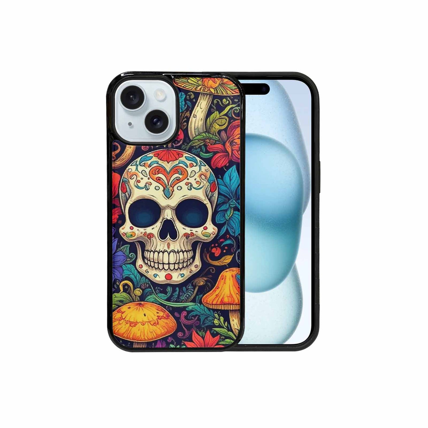 iPhone 15 Case — Mushrooms And Skulls, Custom Printed Phone Case