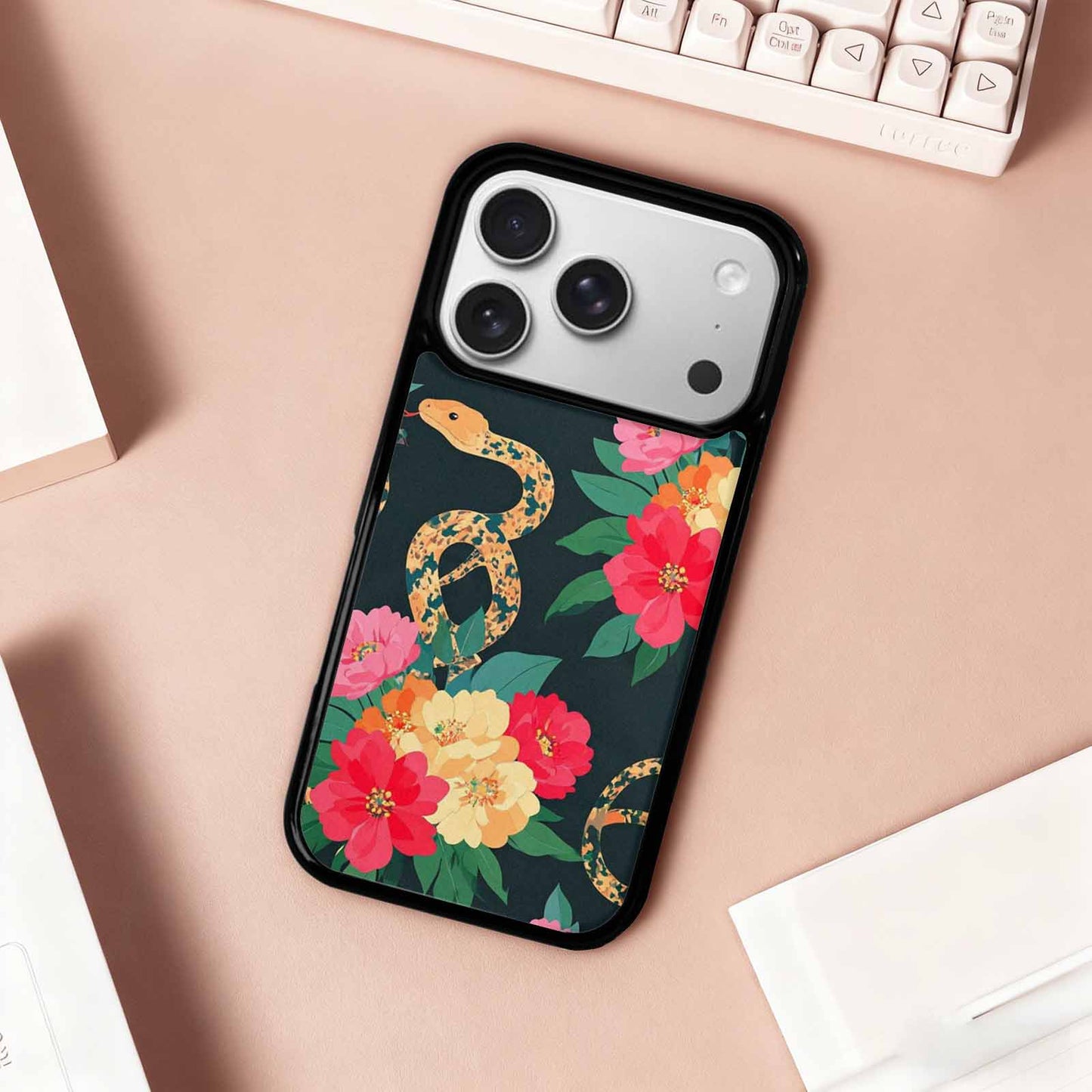 iPhone 17 Pro Case — Floral Snake Print Floral, Custom Art Phone Cover