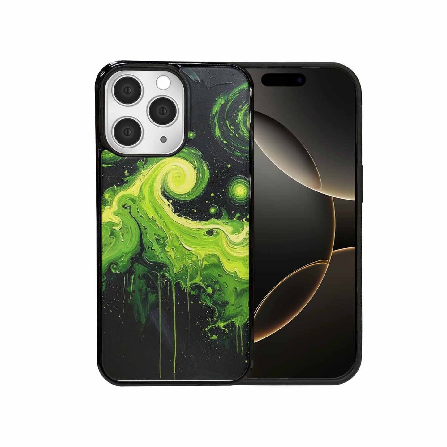 iPhone 15 Pro Max Case — Melting Galaxy Acid Green, Custom Art Phone Cover