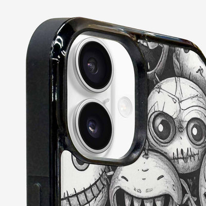 iPhone 16 Plus Case — Black And White Monster Face Collage, Custom Print Case Cover